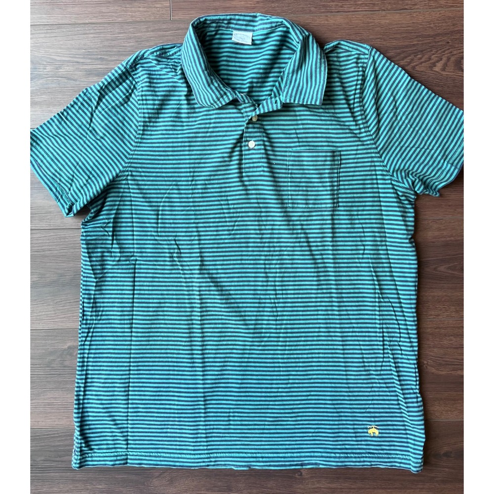 Brooks Brothers Mens XXL Teal Navy Striped Cotton Polo Shirt Short Sleeve Pocket